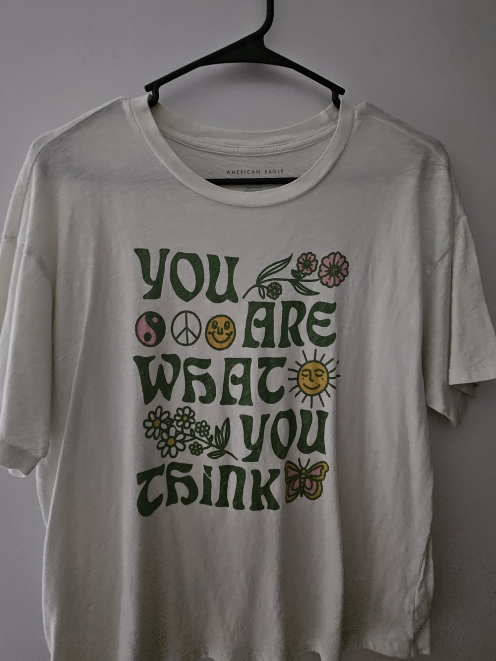 American Eagle Outfitters White Tee with Green Retro Graphic